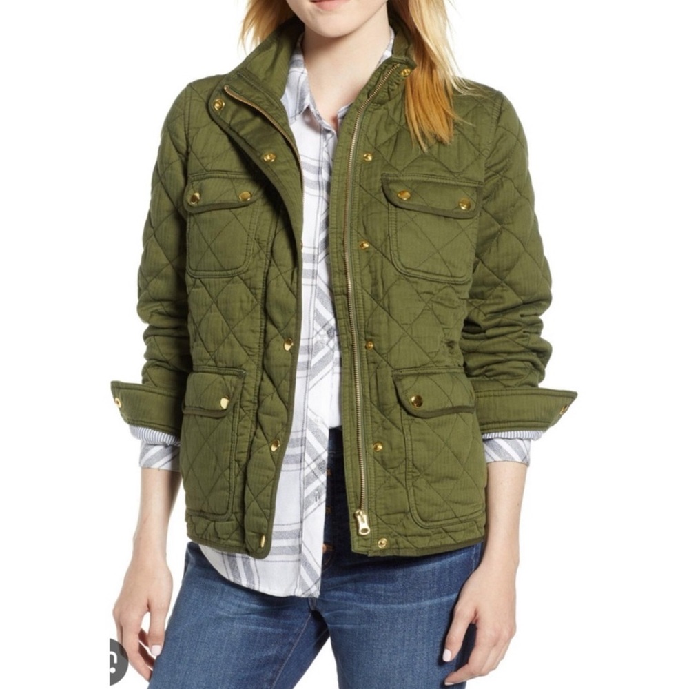 NWOT J. CREW Quilted Downtown Field Jacket Army Green Large